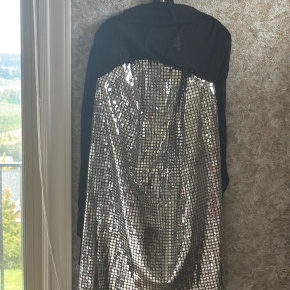 Black Cocktail Dress with Metallic Silver Slip and a mesh black overlay - Picture 7 of 8